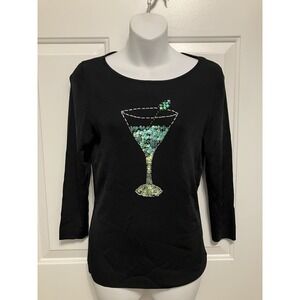Sweaterworks Women's Sz Small Black Sweater Beaded Sequin Martini Cocktail Shirt
